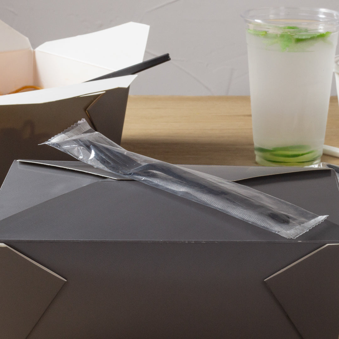 Basic Nature Black CPLA Plastic Fork - Wrapped, Heat-Resistant, Compostable - 6 1/2" - 50 count box