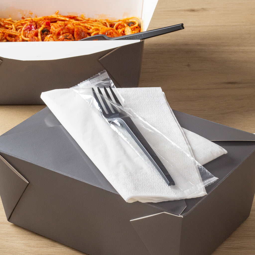 Basic Nature Black CPLA Plastic Fork - Wrapped, Heat-Resistant, Compostable - 6 1/2" - 50 count box