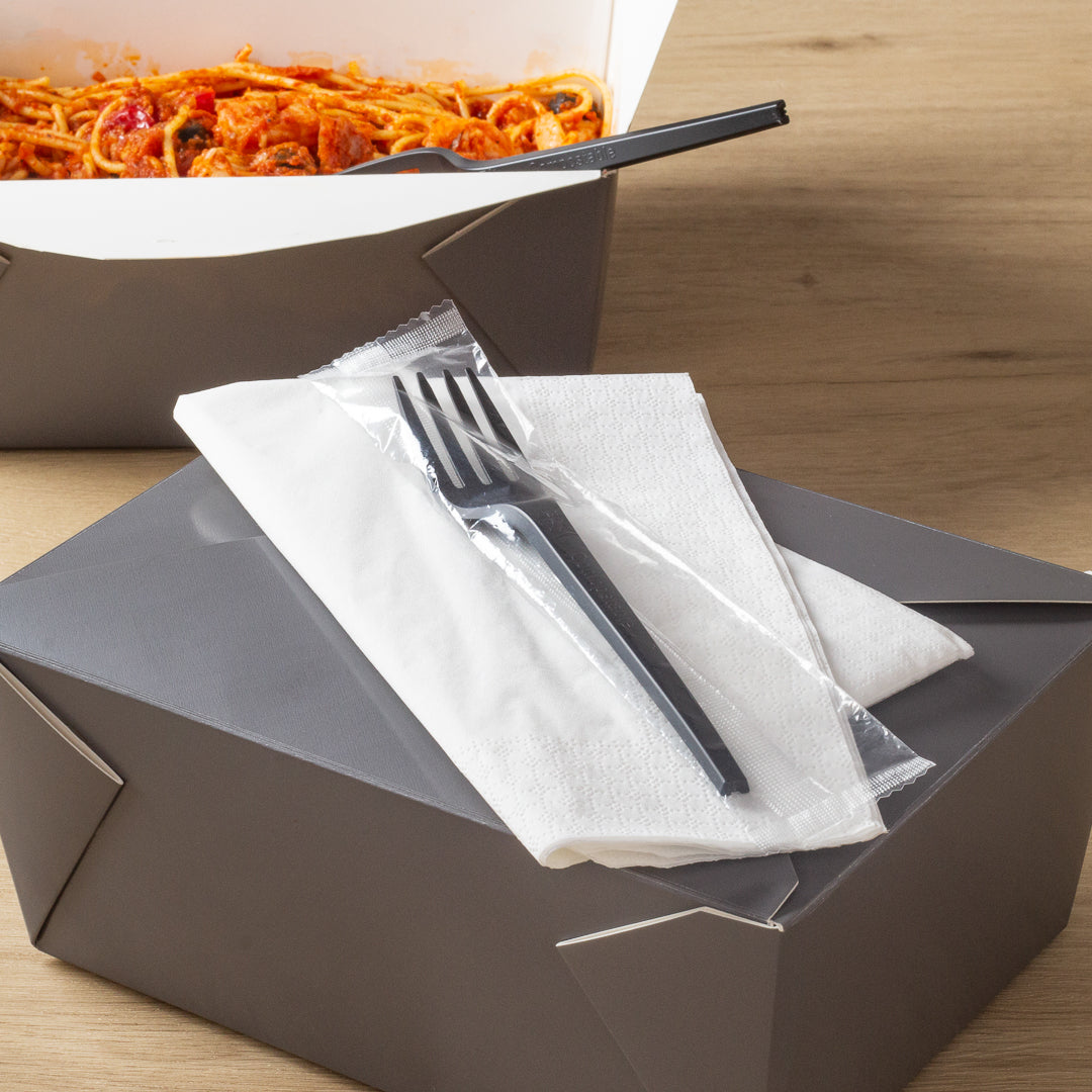 Basic Nature Black CPLA Plastic Fork - Wrapped, Heat-Resistant, Compostable - 6 1/2" - 50 count box