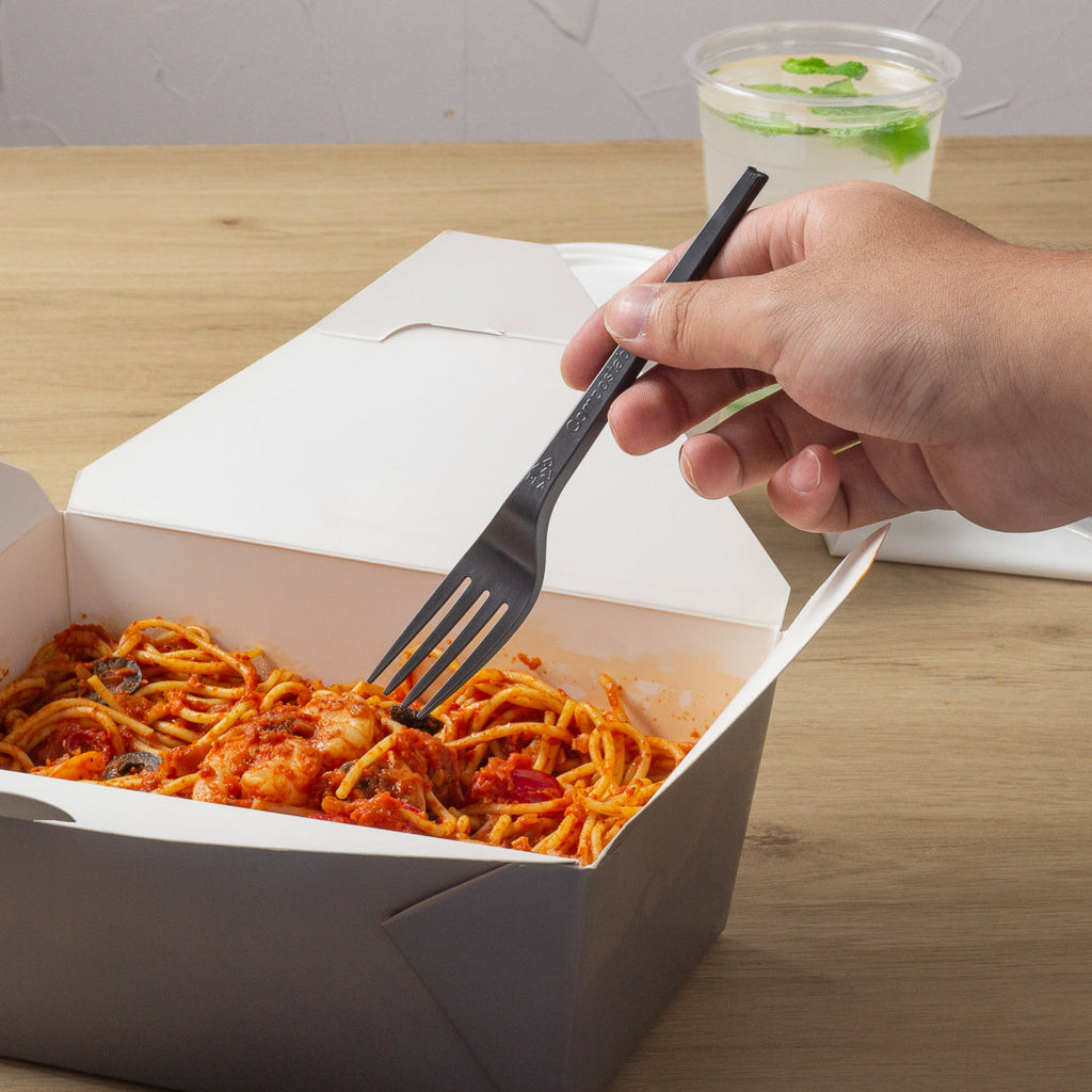 Basic Nature Black CPLA Plastic Fork - Wrapped, Heat-Resistant, Compostable - 6 1/2" - 50 count box