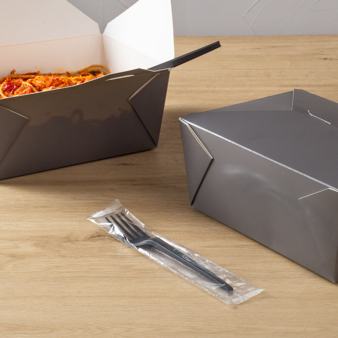 Basic Nature Black CPLA Plastic Fork - Wrapped, Heat-Resistant, Compostable - 6 1/2" - 250 count box