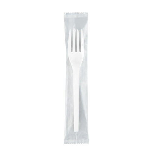 Basic Nature White CPLA Plastic Fork - Wrapped, Heat-Resistant, Compostable - 6 1/2" - 50 count box