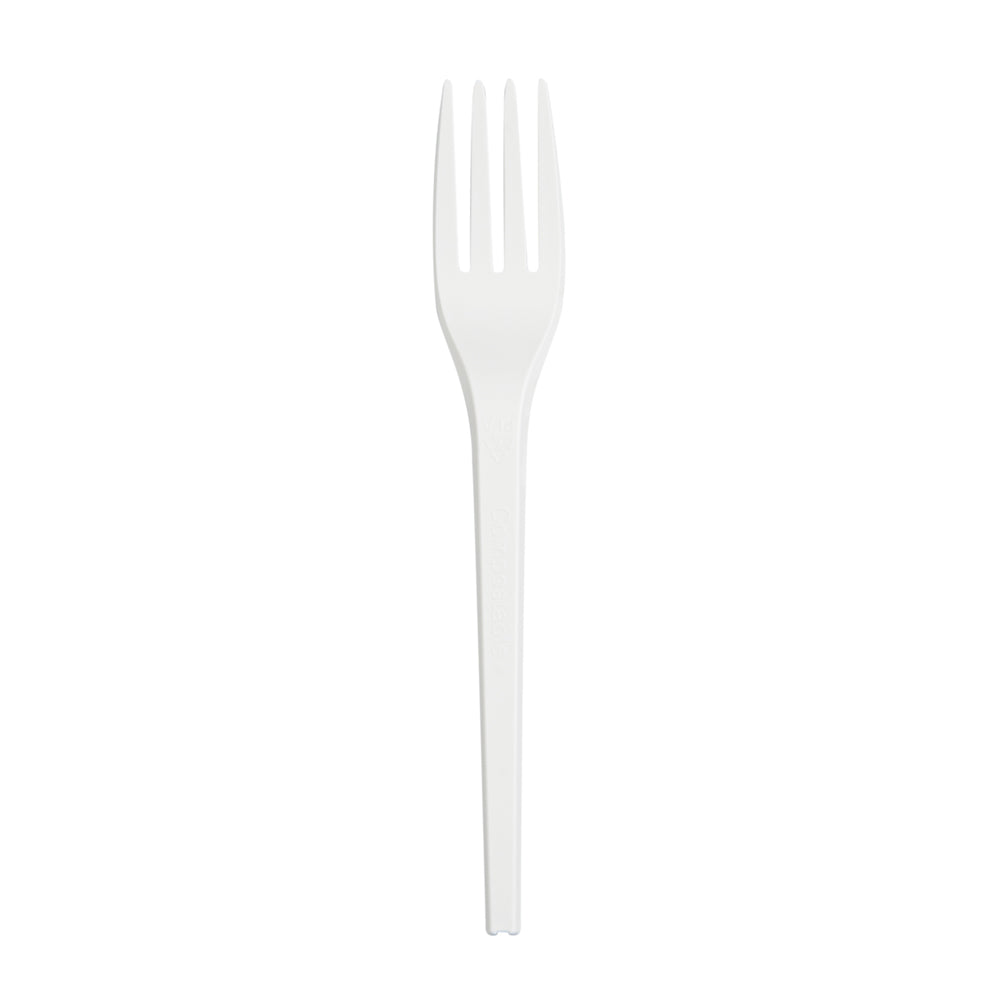 Basic Nature White CPLA Plastic Fork - Wrapped, Heat-Resistant, Compostable - 6 1/2" - 50 count box