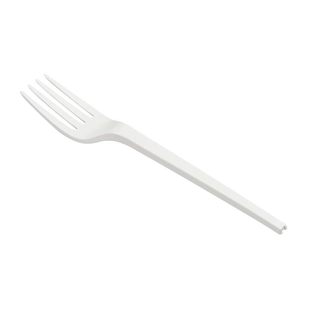 Basic Nature White CPLA Plastic Fork - Wrapped, Heat-Resistant, Compostable - 6 1/2" - 50 count box