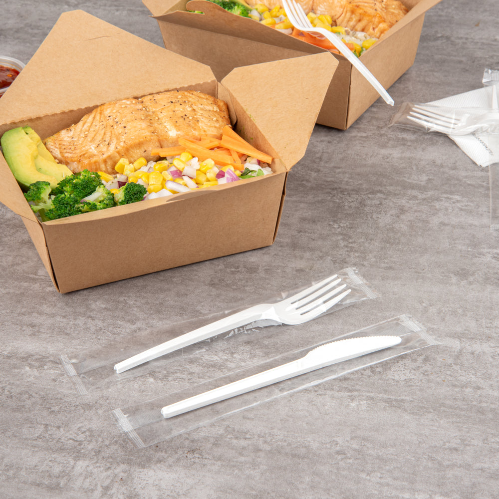 Basic Nature White CPLA Plastic Fork - Wrapped, Heat-Resistant, Compostable - 6 1/2" - 50 count box