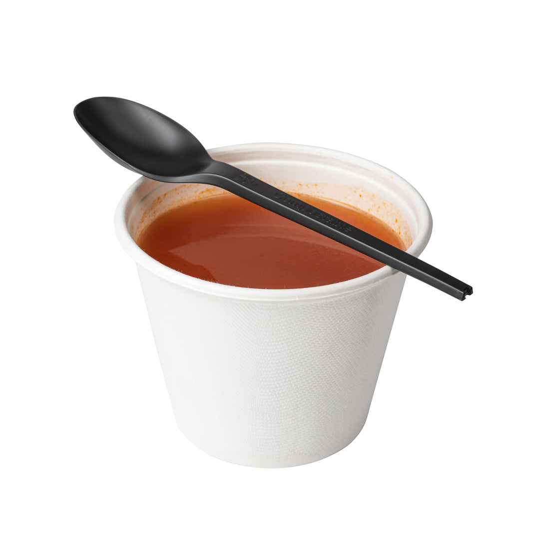 Basic Nature Black CPLA Plastic Spoon - Wrapped, Heat-Resistant, Compostable - 6 1/2" - 50 count box