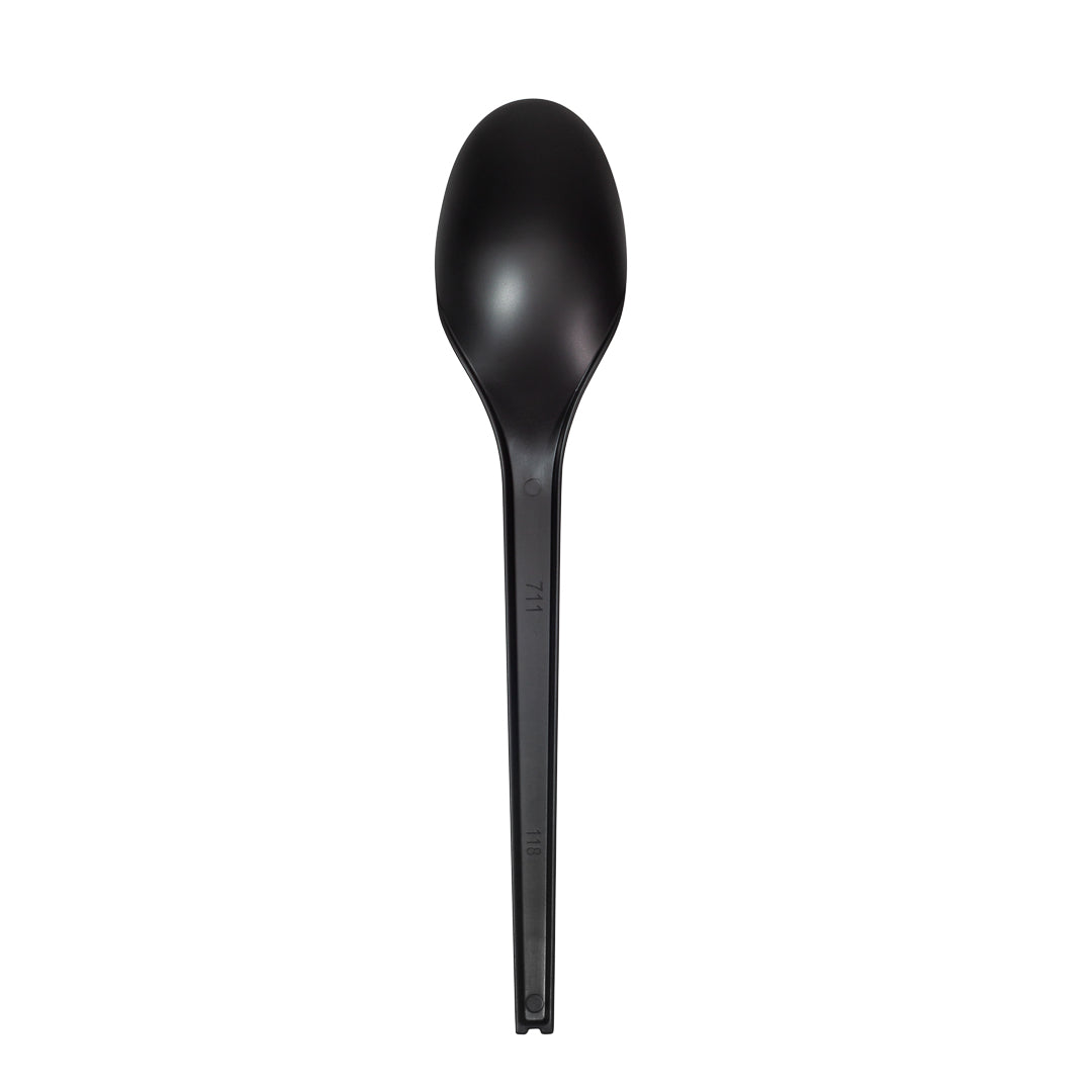 Basic Nature Black CPLA Plastic Spoon - Wrapped, Heat-Resistant, Compostable - 6 1/2" - 50 count box