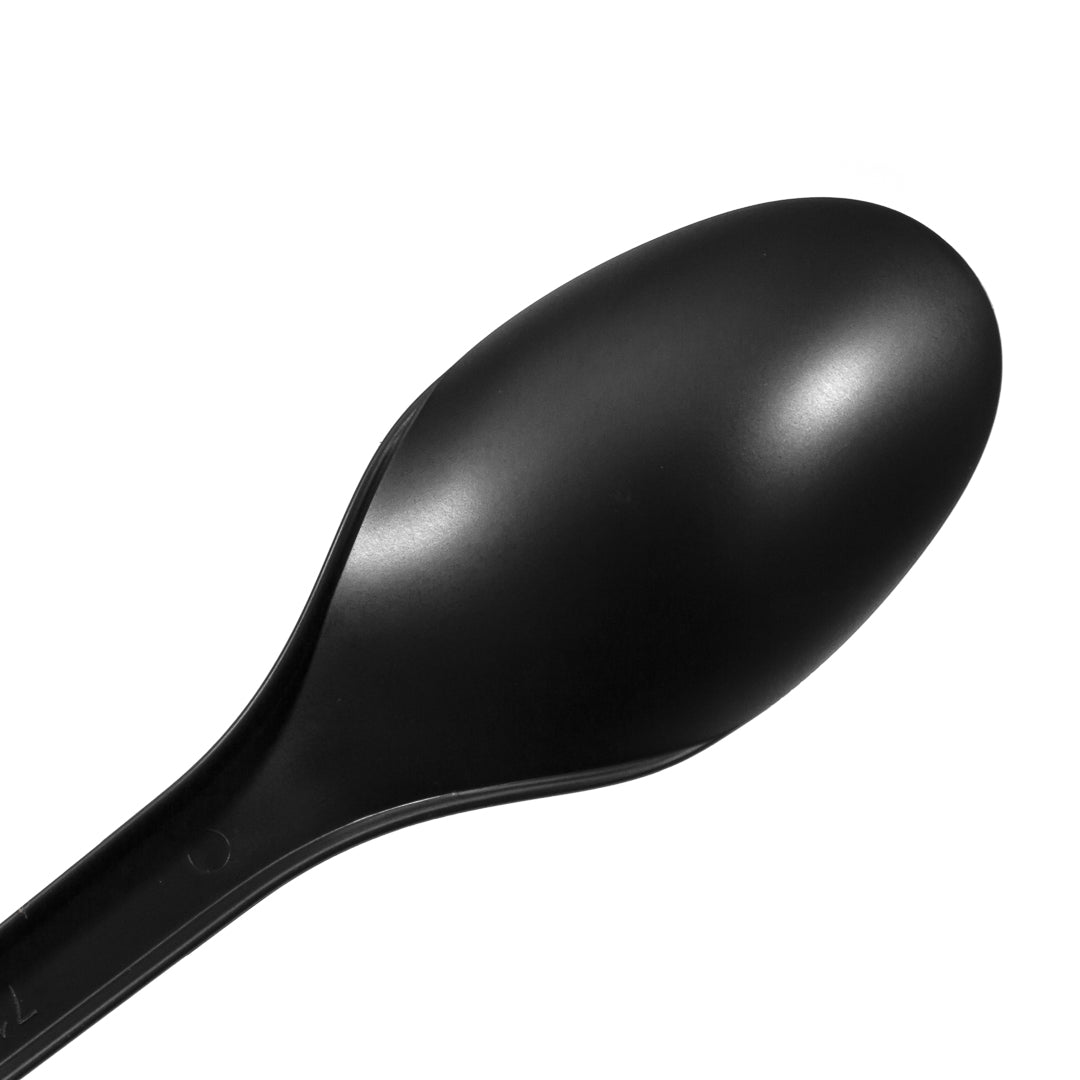Basic Nature Black CPLA Plastic Spoon - Wrapped, Heat-Resistant, Compostable - 6 1/2" - 50 count box