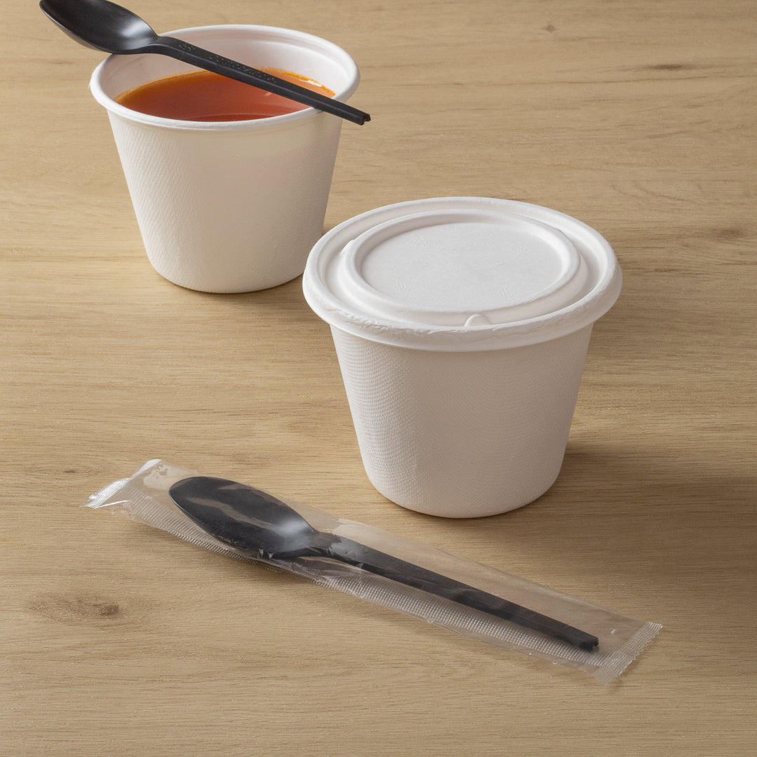 Basic Nature Black CPLA Plastic Spoon - Wrapped, Heat-Resistant, Compostable - 6 1/2" - 50 count box
