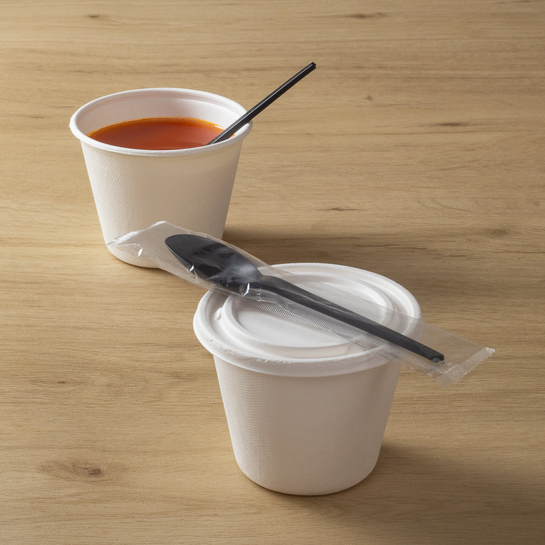 Basic Nature Black CPLA Plastic Spoon - Wrapped, Heat-Resistant, Compostable - 6 1/2" - 50 count box