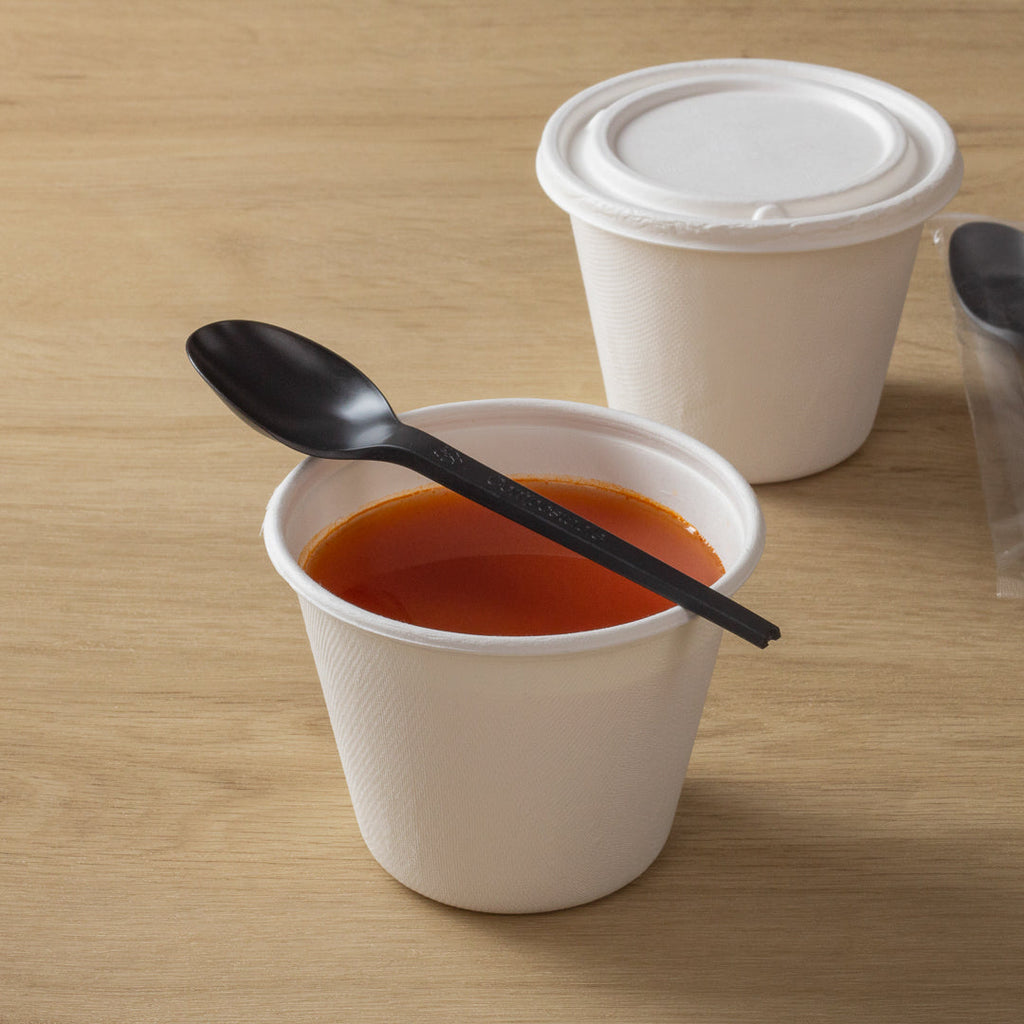 Basic Nature Black CPLA Plastic Spoon - Wrapped, Heat-Resistant, Compostable - 6 1/2" - 50 count box