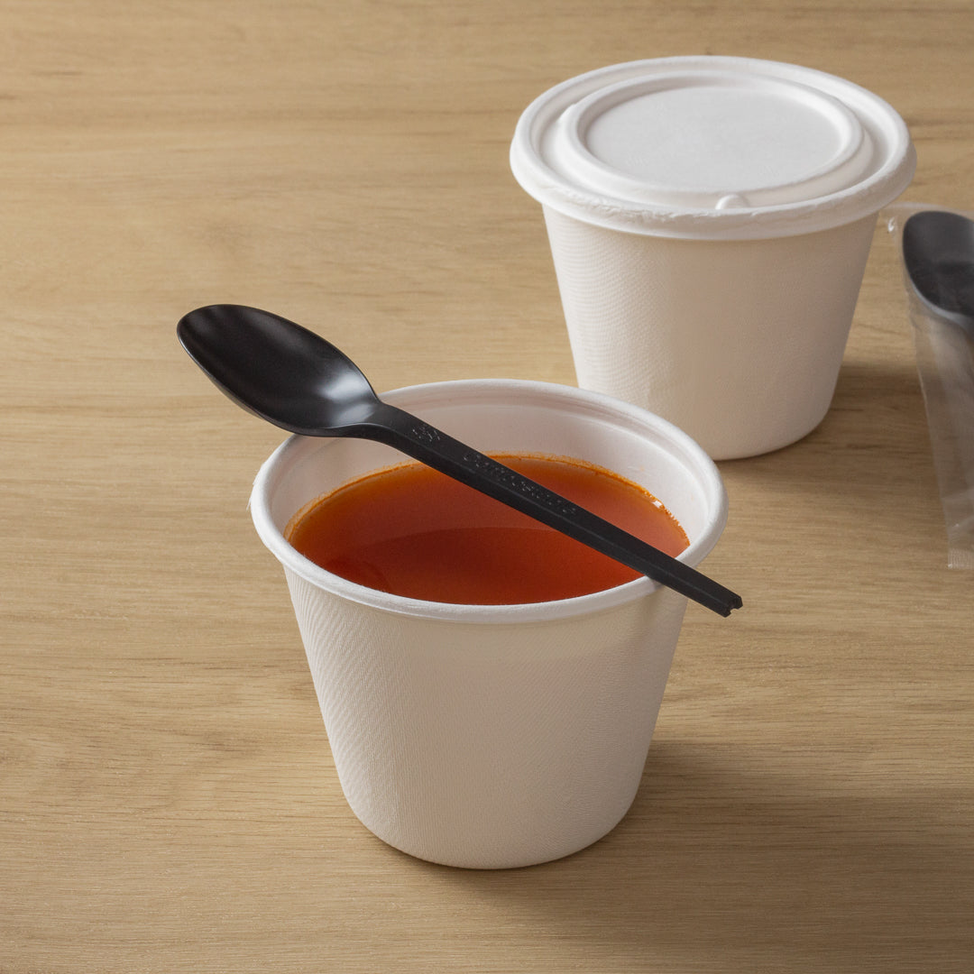 Basic Nature Black CPLA Plastic Spoon - Wrapped, Heat-Resistant, Compostable - 6 1/2" - 50 count box