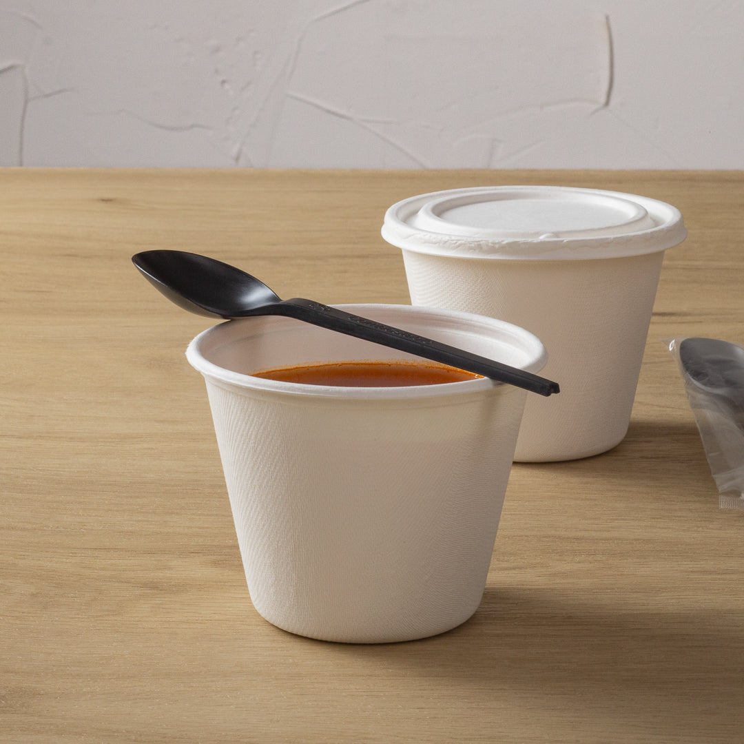 Basic Nature Black CPLA Plastic Spoon - Wrapped, Heat-Resistant, Compostable - 6 1/2" - 50 count box