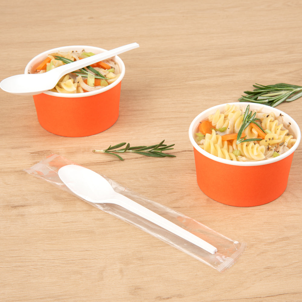Basic Nature White CPLA Plastic Spoon - Wrapped, Heat-Resistant, Compostable - 6 1/2" - 250 count box