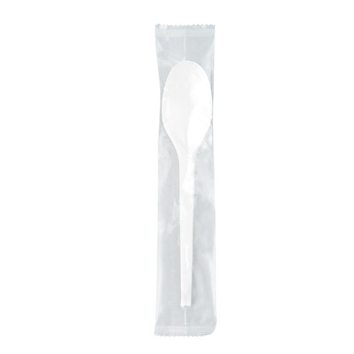 Basic Nature White CPLA Plastic Spoon - Wrapped, Heat-Resistant, Compostable - 6 1/2" - 50 count box