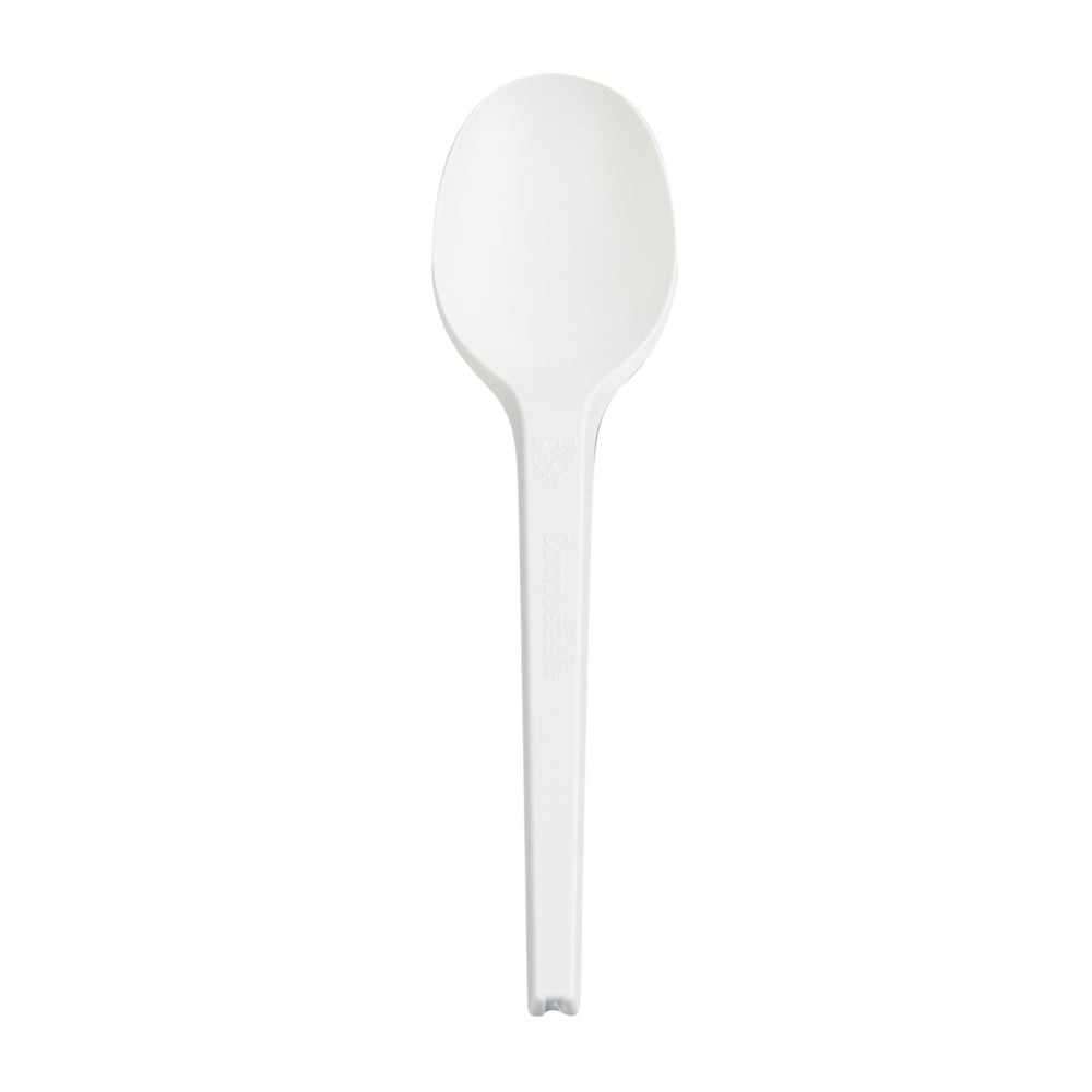 Basic Nature White CPLA Plastic Spoon - Wrapped, Heat-Resistant, Compostable - 6 1/2" - 50 count box