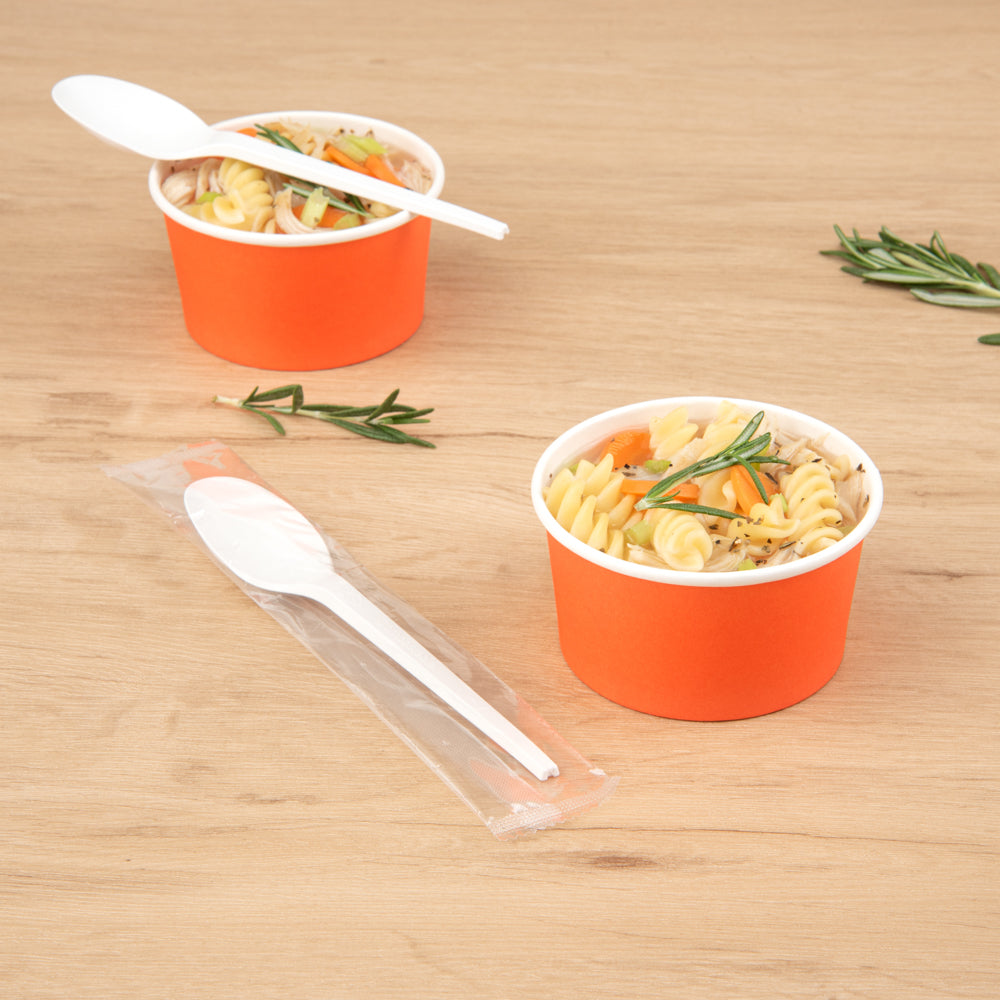 Basic Nature White CPLA Plastic Spoon - Wrapped, Heat-Resistant, Compostable - 6 1/2" - 50 count box