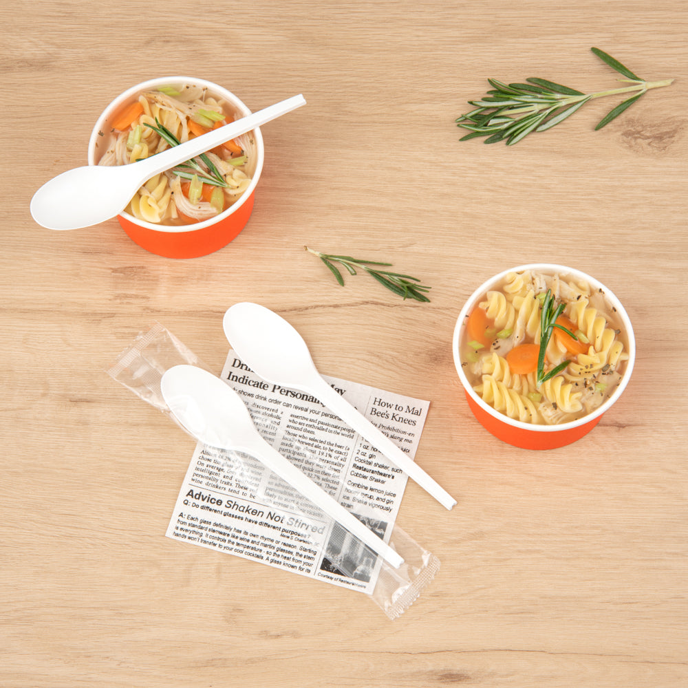 Basic Nature White CPLA Plastic Spoon - Wrapped, Heat-Resistant, Compostable - 6 1/2" - 50 count box