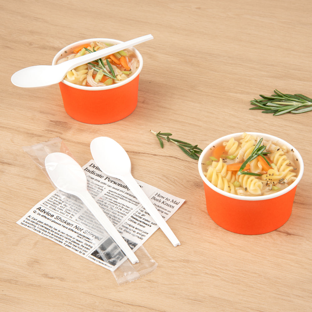 Basic Nature White CPLA Plastic Spoon - Wrapped, Heat-Resistant, Compostable - 6 1/2" - 250 count box