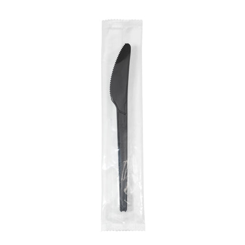 Basic Nature Black CPLA Plastic Knife - Wrapped, Heat-Resistant, Compostable - 6 1/2" - 50 count box