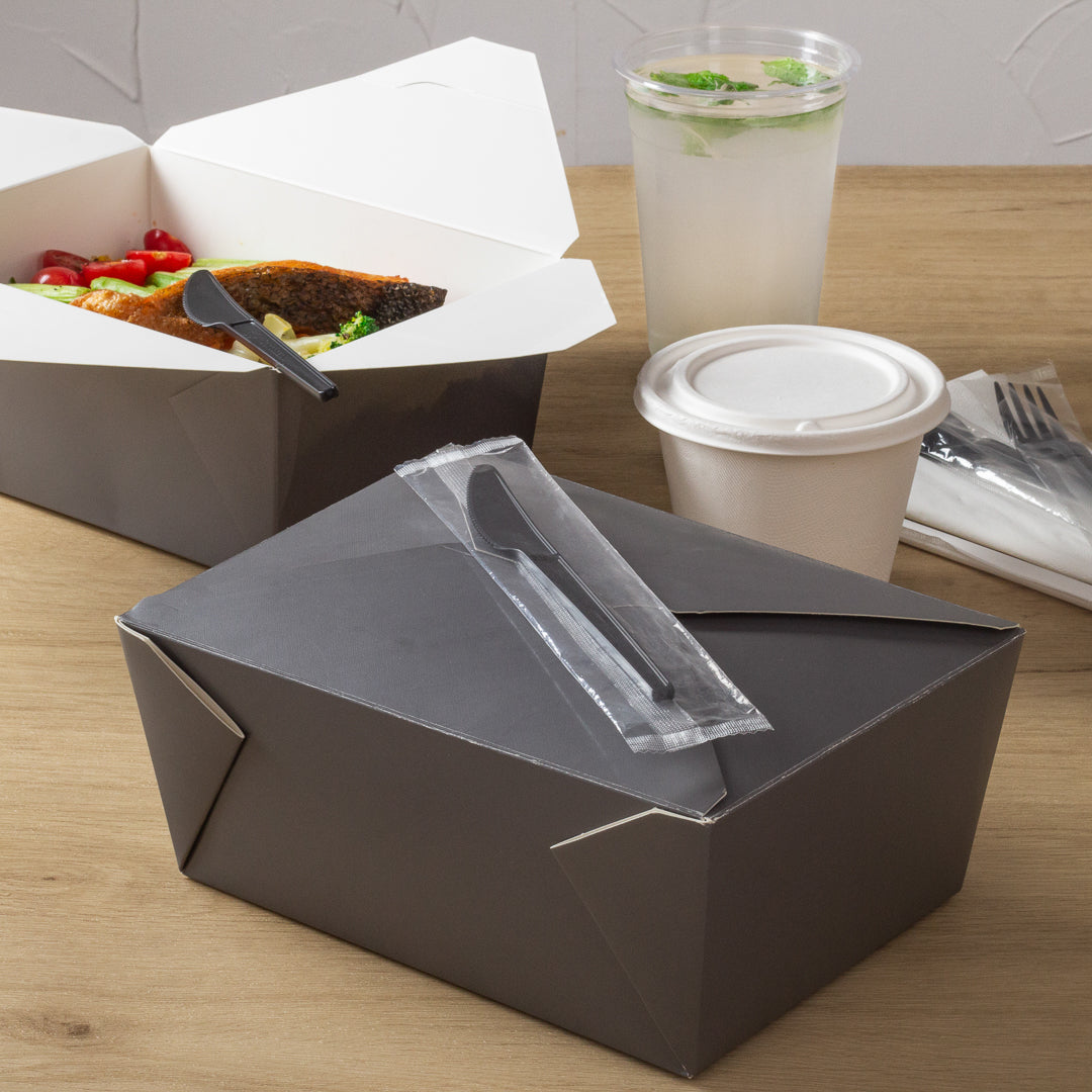 Basic Nature Black CPLA Plastic Knife - Wrapped, Heat-Resistant, Compostable - 6 1/2" - 50 count box