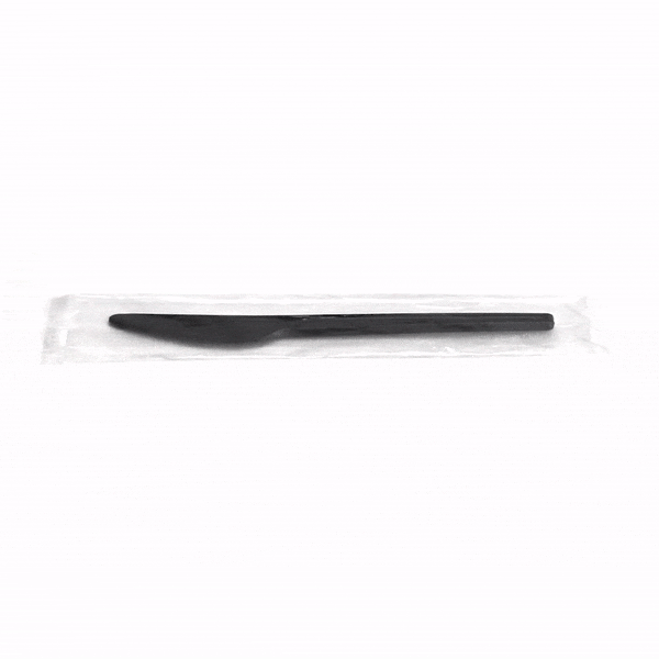 Basic Nature Black CPLA Plastic Knife - Wrapped, Heat-Resistant, Compostable - 6 1/2" - 250 count box