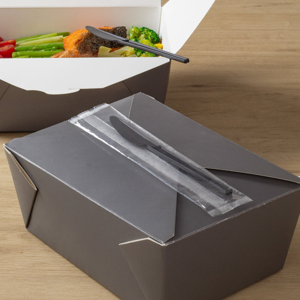 Basic Nature Black CPLA Plastic Knife - Wrapped, Heat-Resistant, Compostable - 6 1/2" - 250 count box