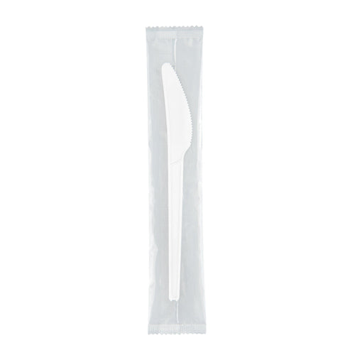 Basic Nature White CPLA Plastic Knife - Wrapped, Heat-Resistant, Compostable - 6 1/2" - 50 count box