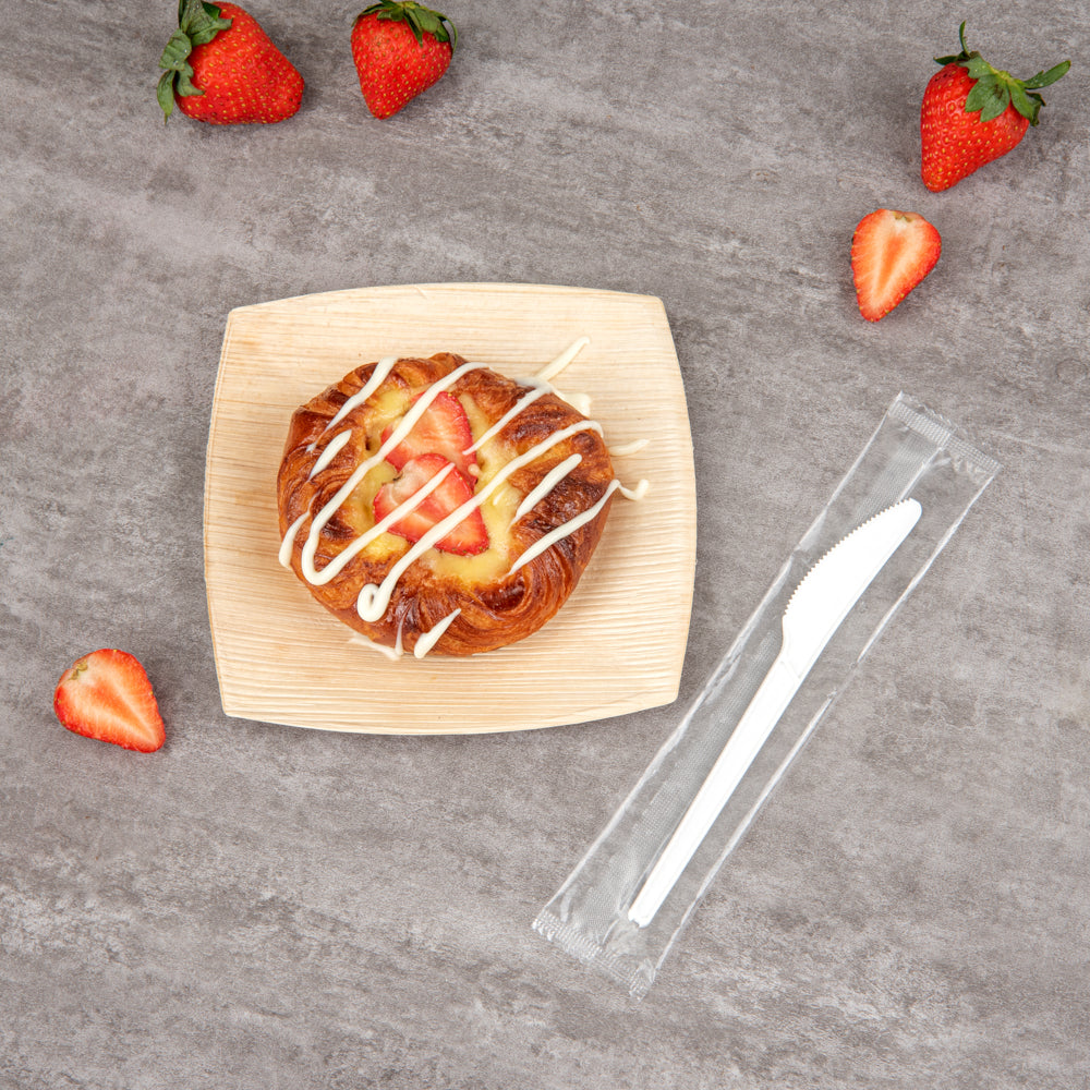 Basic Nature White CPLA Plastic Knife - Wrapped, Heat-Resistant, Compostable - 6 1/2" - 50 count box