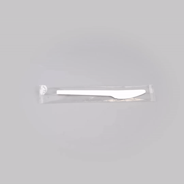 Basic Nature White CPLA Plastic Knife - Wrapped, Heat-Resistant, Compostable - 6 1/2" - 50 count box