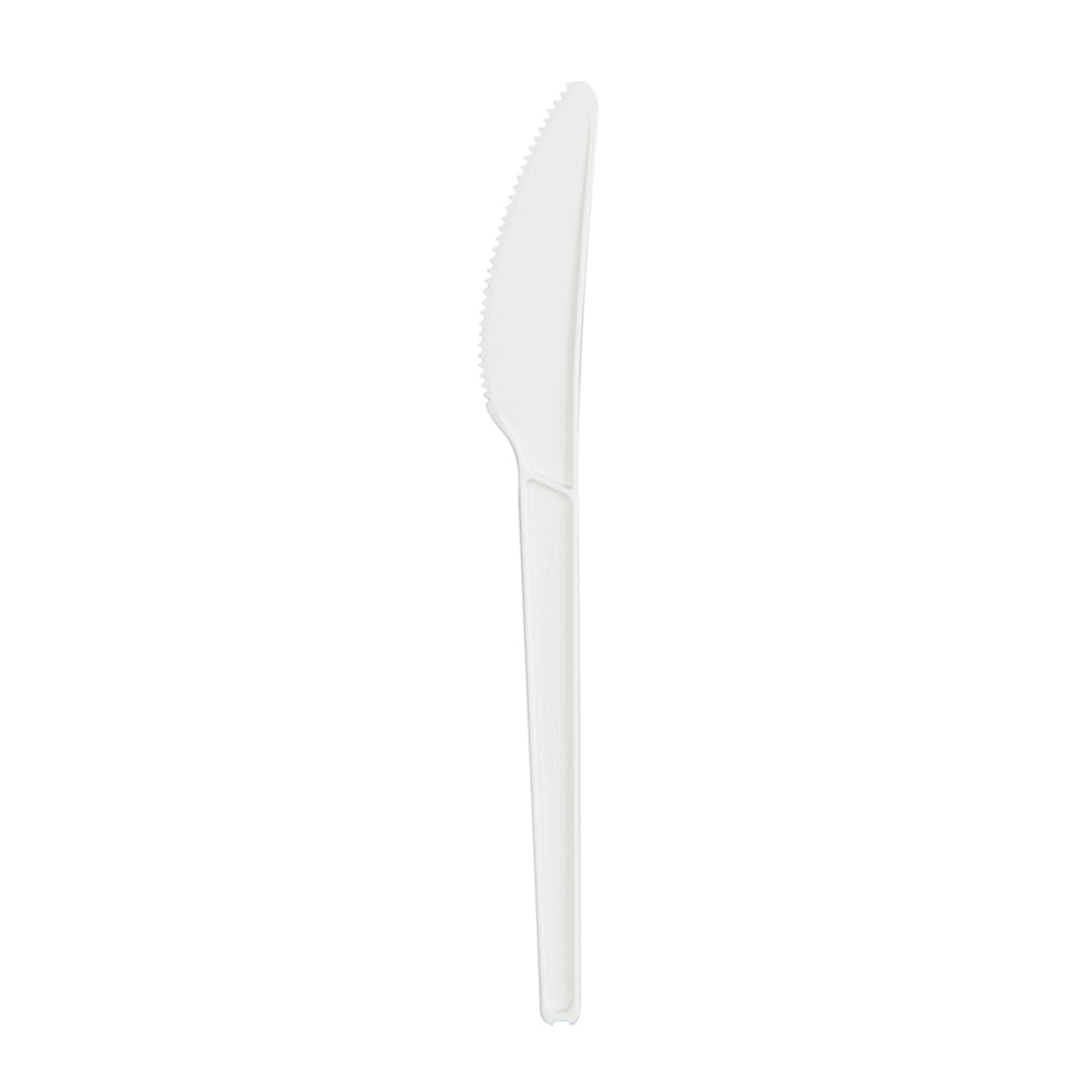 Basic Nature White CPLA Plastic Knife - Wrapped, Heat-Resistant, Compostable - 6 1/2" - 50 count box