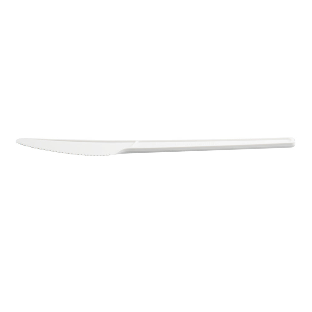Basic Nature White CPLA Plastic Knife - Wrapped, Heat-Resistant, Compostable - 6 1/2" - 50 count box