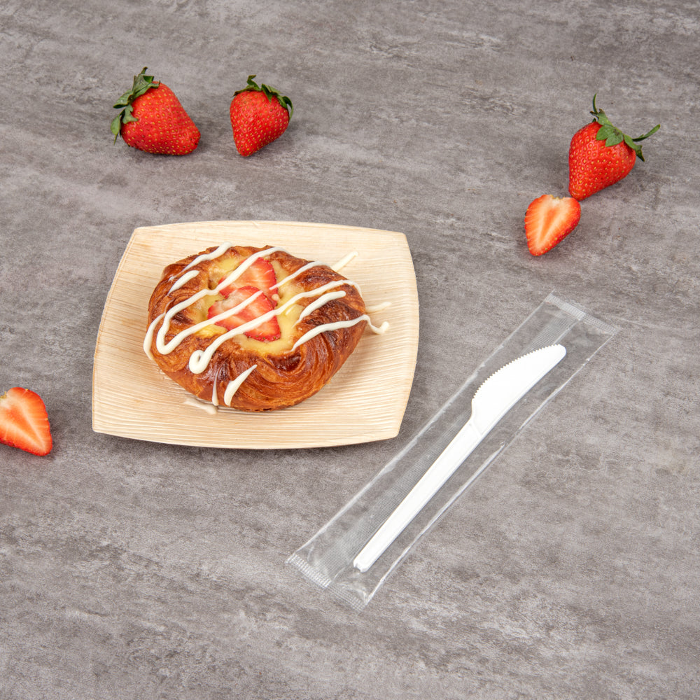 Basic Nature White CPLA Plastic Knife - Wrapped, Heat-Resistant, Compostable - 6 1/2" - 50 count box