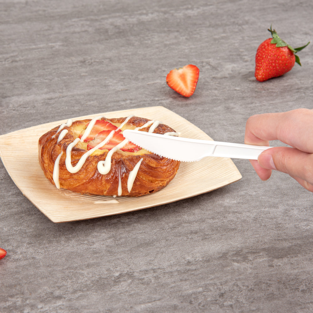 Basic Nature White CPLA Plastic Knife - Wrapped, Heat-Resistant, Compostable - 6 1/2" - 250 count box