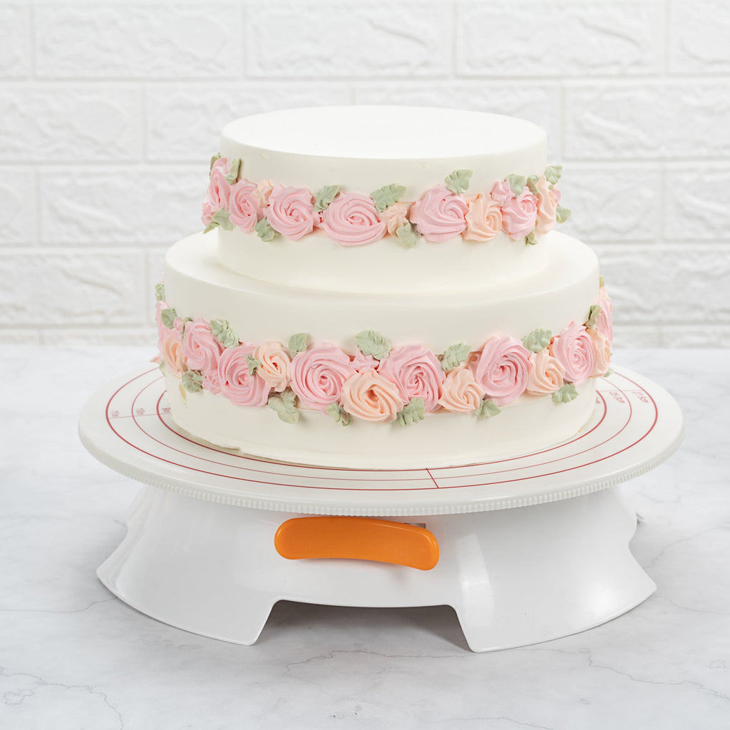 Pastry Tek Round White Plastic Revolving Cake Stand / Turntable - Non-Slip Base - 12" - 1 count box