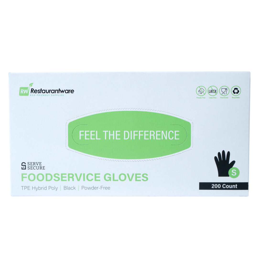 Serve Secure Black TPE Hybrid Plastic Small Foodservice Gloves - Latex Free, Powder Free - 10" x 8 1/4" - 200 count box
