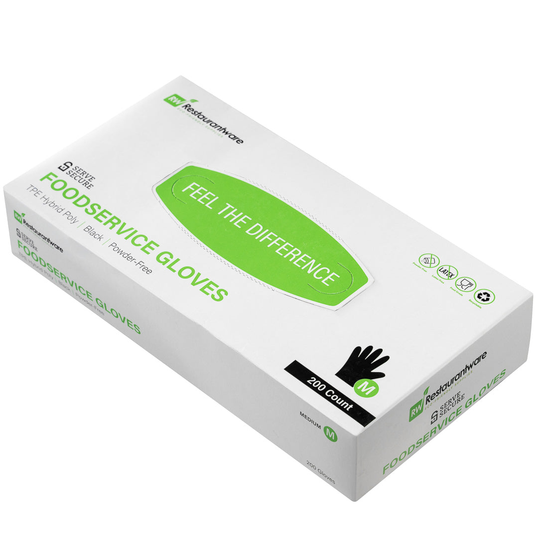 Serve Secure Black TPE Hybrid Plastic Medium Foodservice Gloves - Latex Free, Powder Free - 10 1/4" x 8 1/2" - 1000 count box