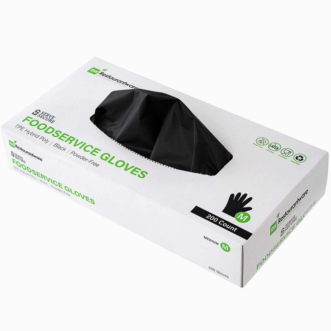 Serve Secure Black TPE Hybrid Plastic Medium Foodservice Gloves - Latex Free, Powder Free - 10 1/4" x 8 1/2" - 1000 count box