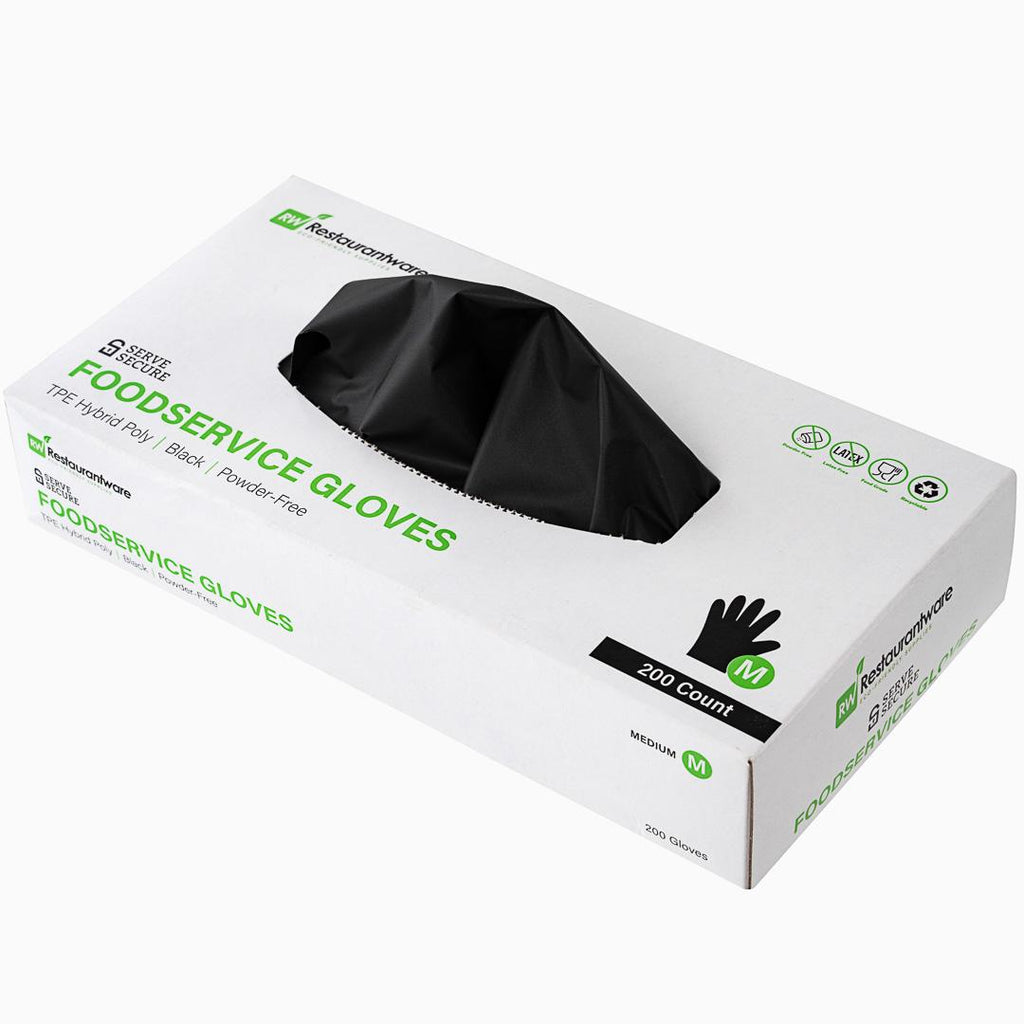 Serve Secure Black TPE Hybrid Plastic Medium Foodservice Gloves - Latex Free, Powder Free - 10 1/4" x 8 1/2" - 200 count box