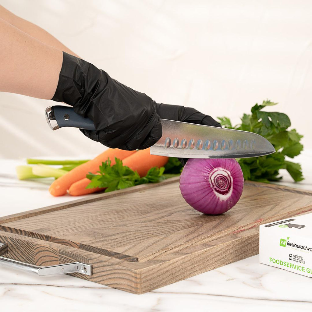 Serve Secure Black TPE Hybrid Plastic Medium Foodservice Gloves - Latex Free, Powder Free - 10 1/4" x 8 1/2" - 200 count box