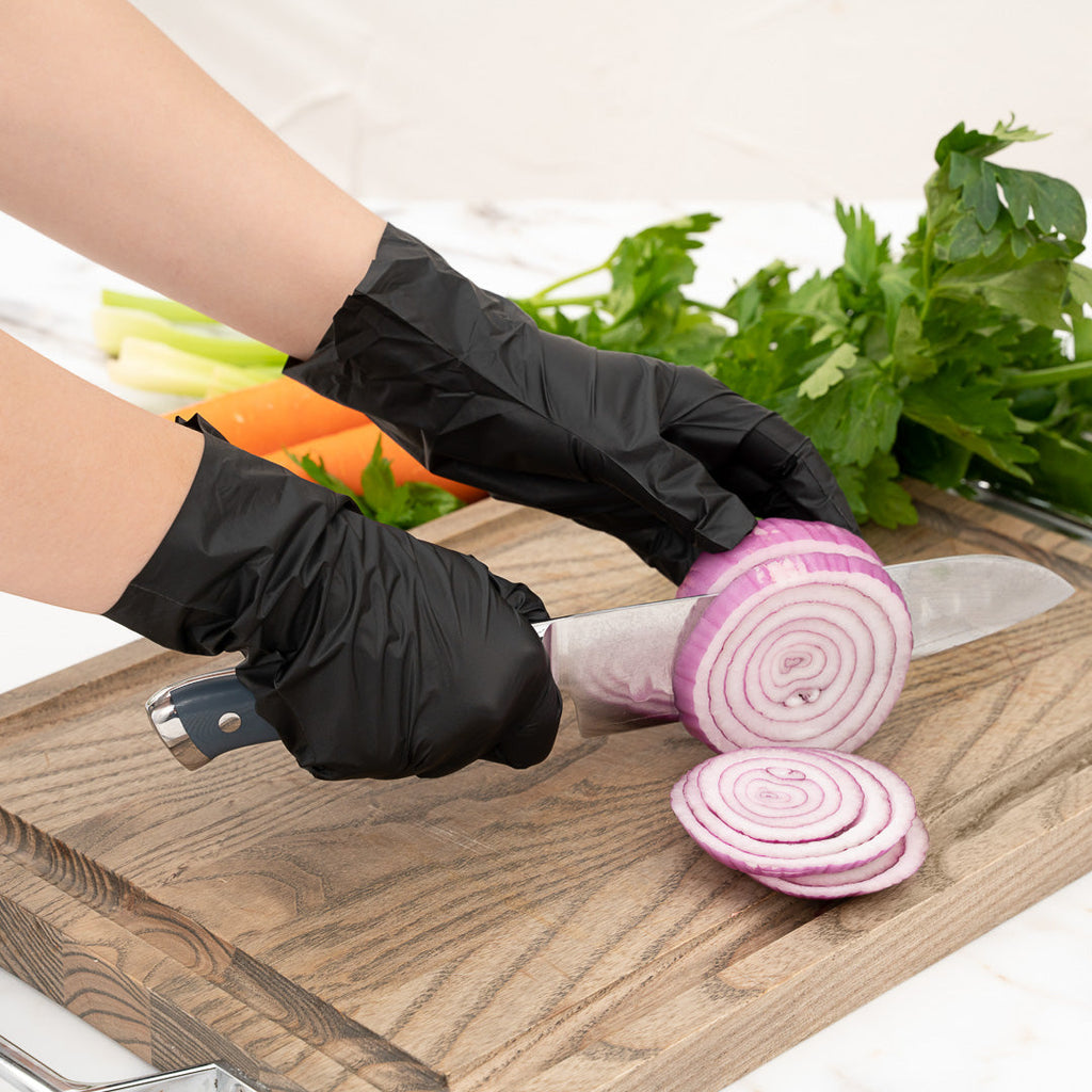 Serve Secure Black TPE Hybrid Plastic Medium Foodservice Gloves - Latex Free, Powder Free - 10 1/4" x 8 1/2" - 1000 count box