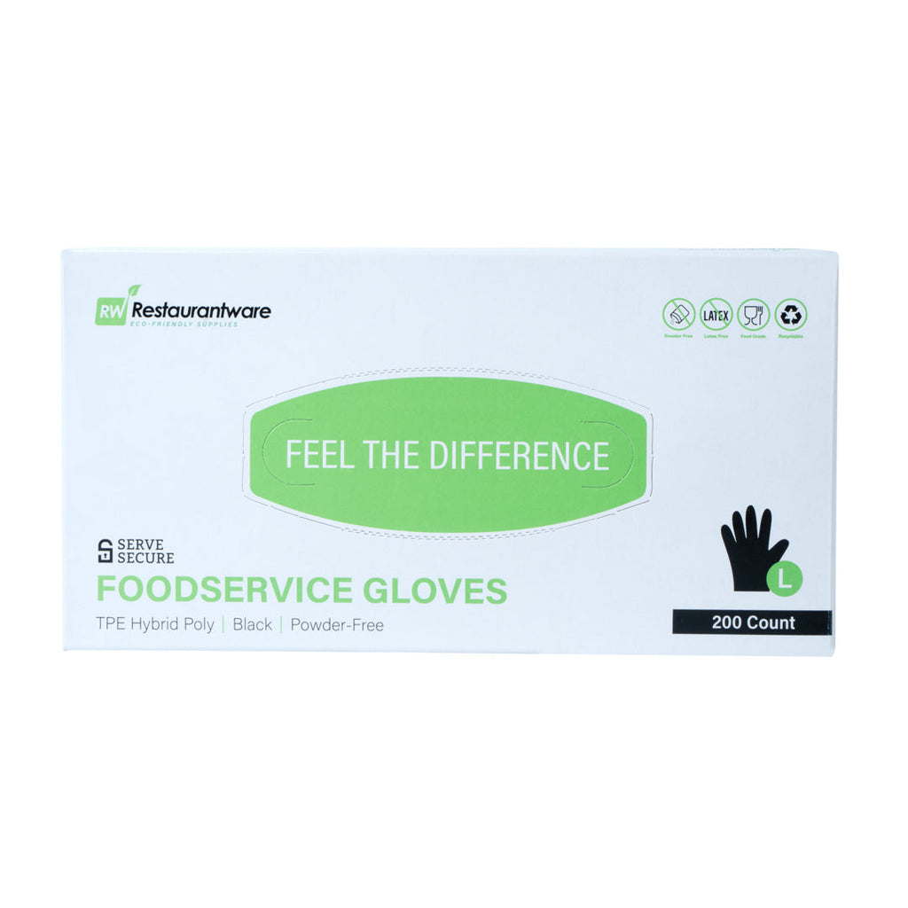 Serve Secure Black TPE Hybrid Plastic Large Foodservice Gloves - Latex Free, Powder Free - 10" x 9 1/4" - 200 count box