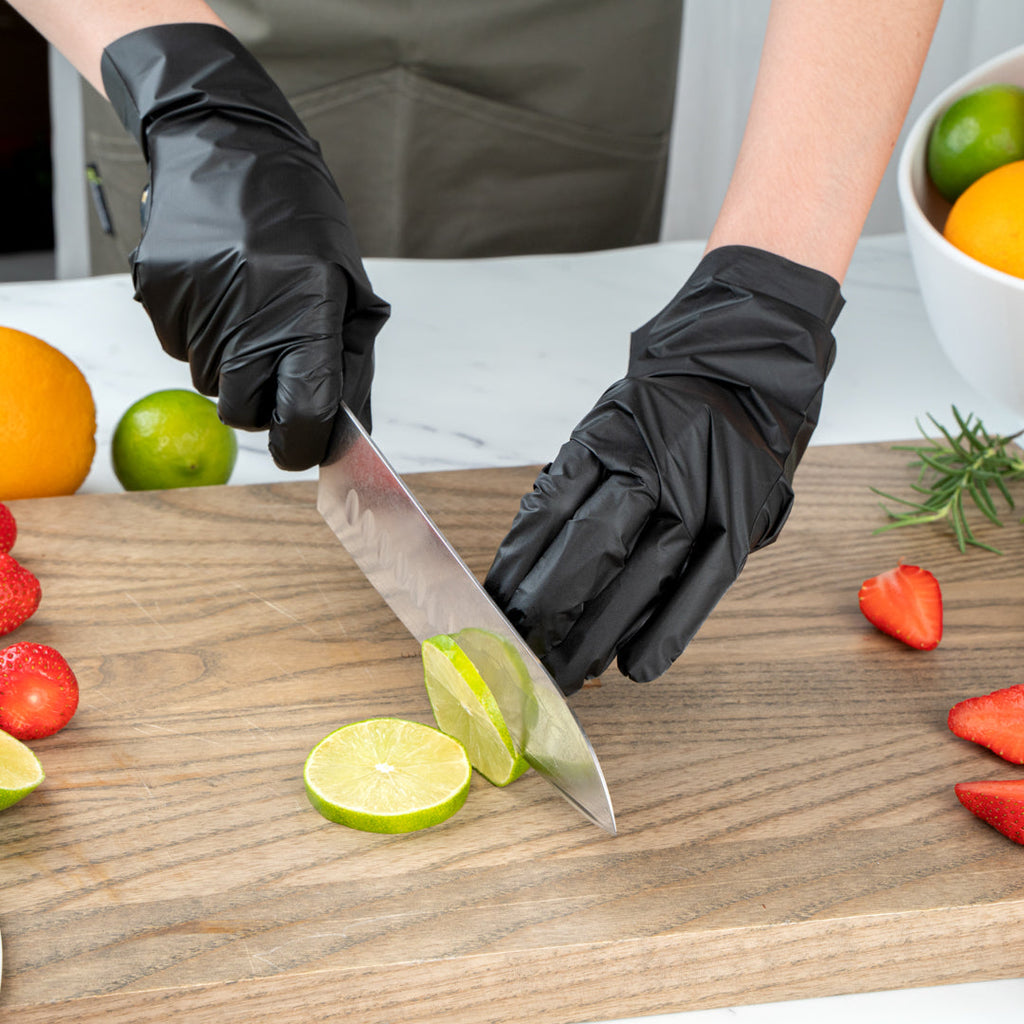 Serve Secure Black TPE Hybrid Plastic Large Foodservice Gloves - Latex Free, Powder Free - 10" x 9 1/4" - 200 count box