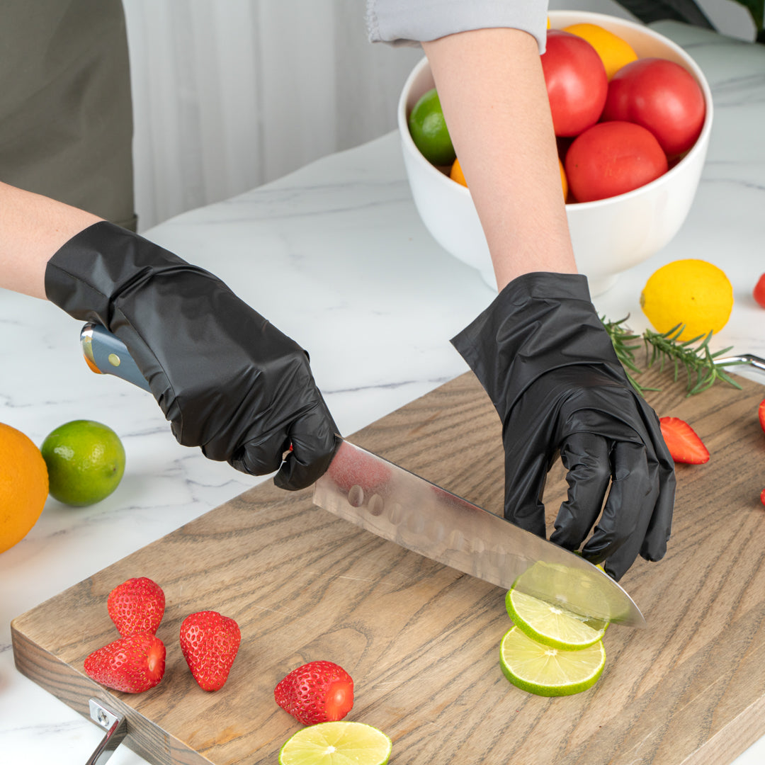 Serve Secure Black TPE Hybrid Plastic Large Foodservice Gloves - Latex Free, Powder Free - 10" x 9 1/4" - 200 count box