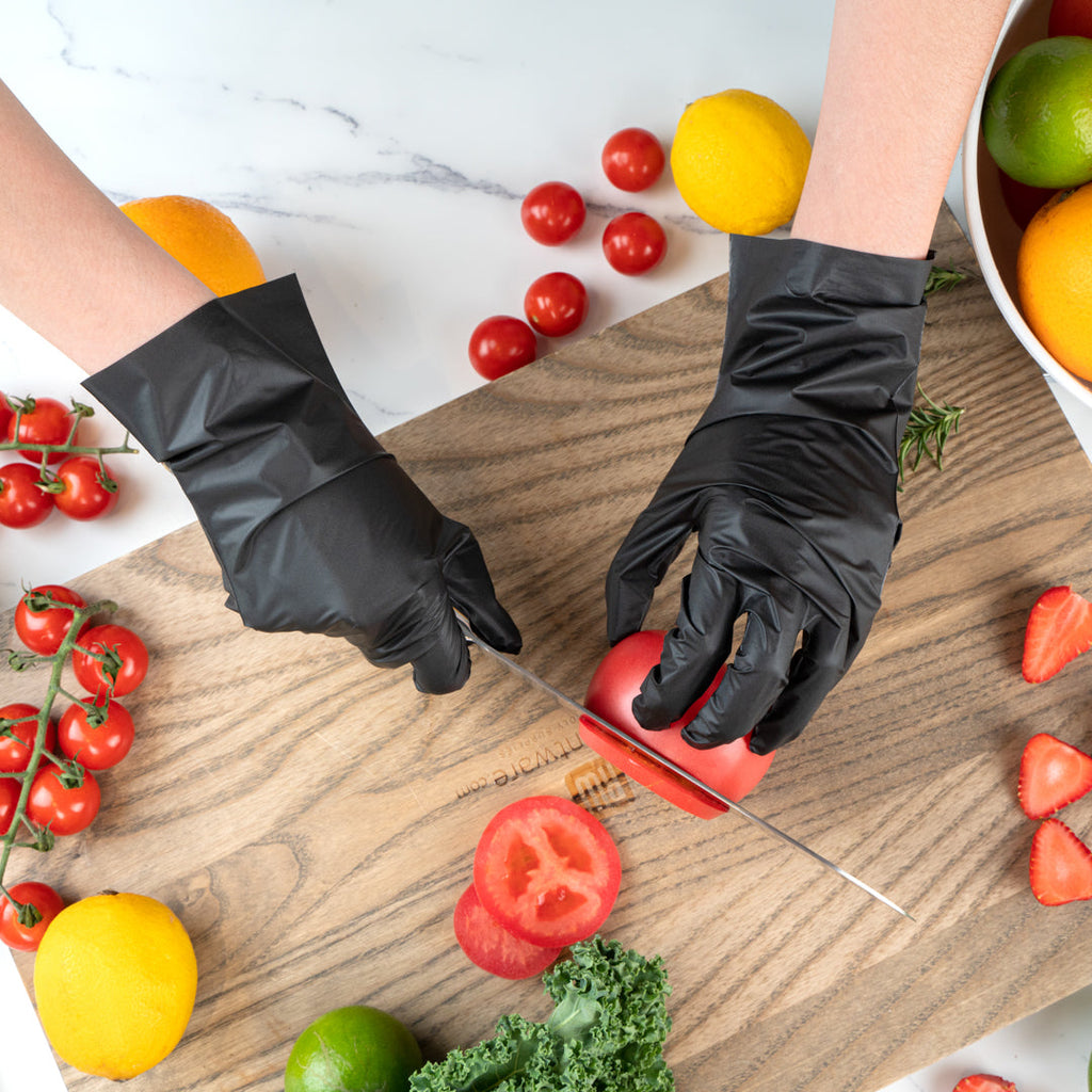 Serve Secure Black TPE Hybrid Plastic Large Foodservice Gloves - Latex Free, Powder Free - 10" x 9 1/4" - 200 count box