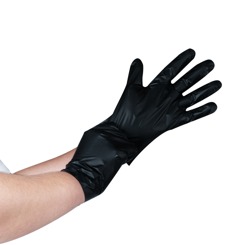 Serve Secure Black TPE Hybrid Plastic Large Foodservice Gloves - Latex Free, Powder Free - 10" x 9 1/4" - 1000 count box