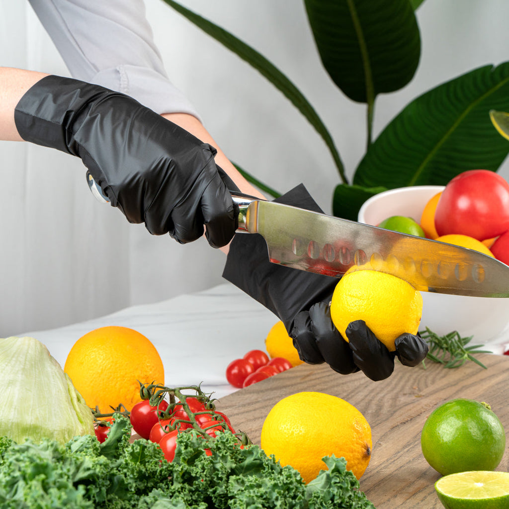 Serve Secure Black TPE Hybrid Plastic Large Foodservice Gloves - Latex Free, Powder Free - 10" x 9 1/4" - 1000 count box