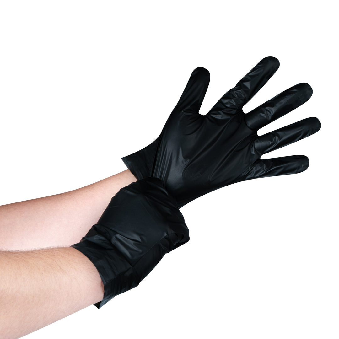 Serve Secure Black TPE Hybrid Plastic Extra Large Foodservice Gloves - Latex Free, Powder Free - 10 1/4" x 9 3/4" - 1000 count box