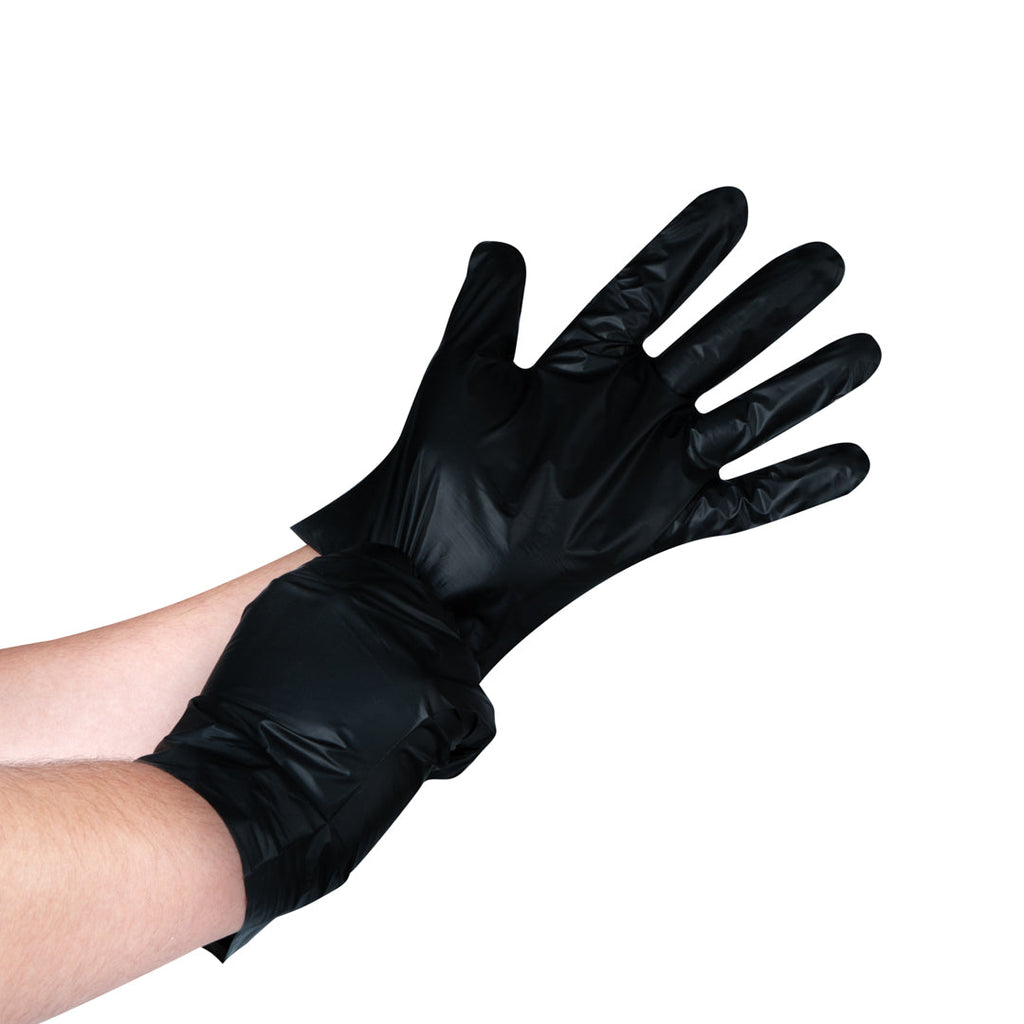 Serve Secure Black TPE Hybrid Plastic XXL Foodservice Gloves - Latex Free, Powder Free - 10 1/4" x 10 1/2" - 1000 count box