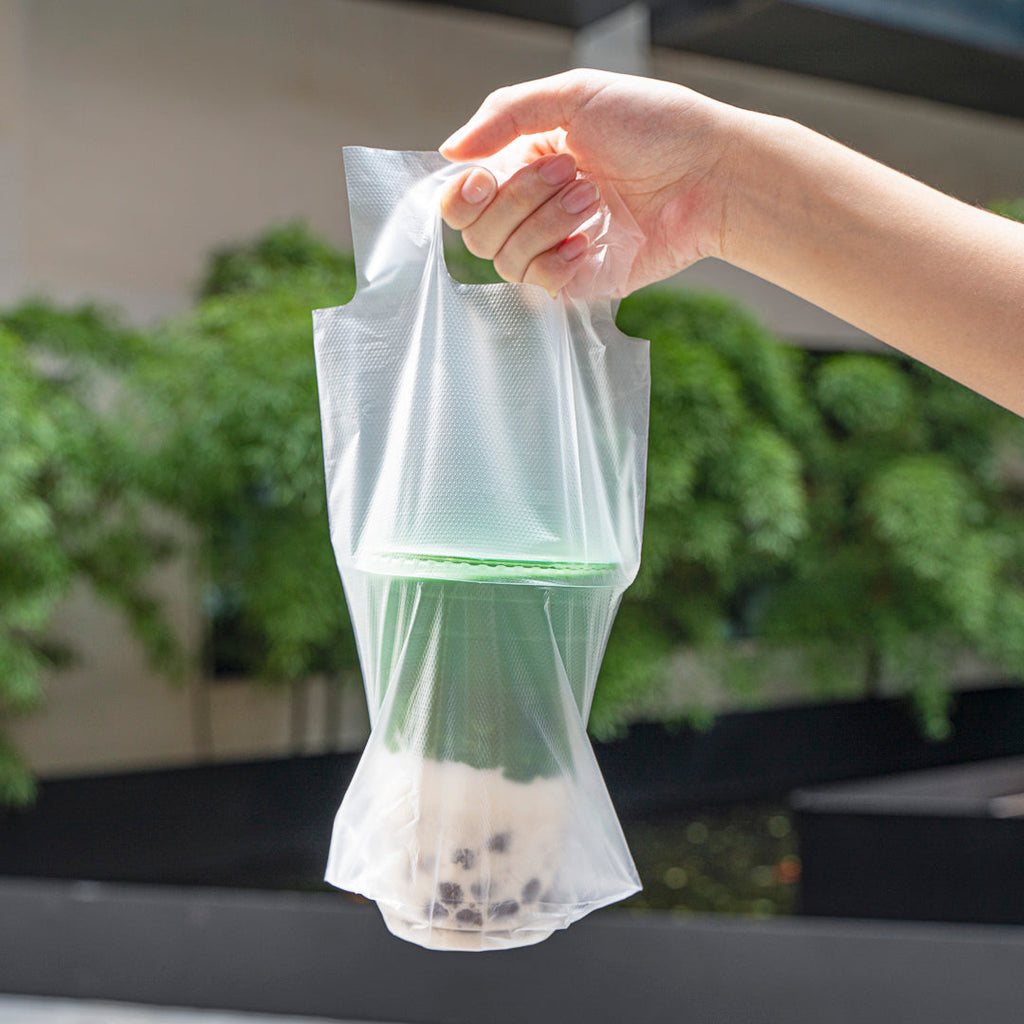 Bag Tek Clear Plastic Drink Carrier Bag - Fits 1 Cup - 6 1/4" x 3 1/4" x 11" - 100 count box